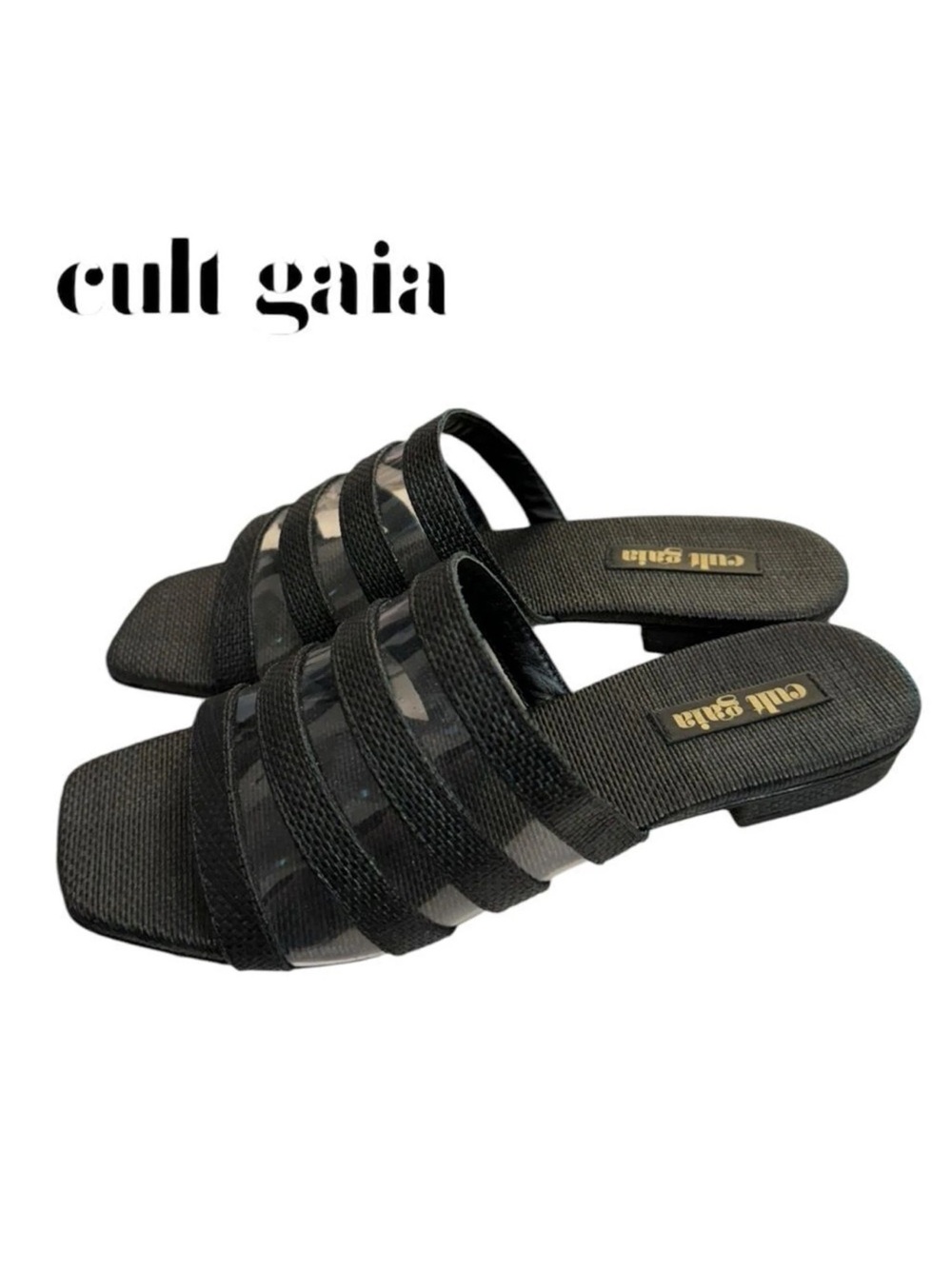 Cult Gaia Sarelle Black Transparent Flat Luxury Sandals 38 NWOT